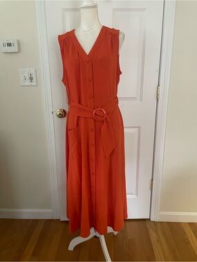 Sharagano Sleeveless Button-Front Midi Dress in Orange